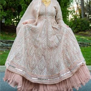 Elegant pink and silver  Patterned Dress Maria B size small